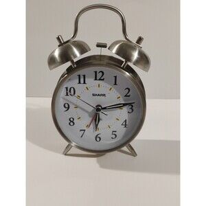 SHARP Twin Bell Quartz Analog Alarm Clock, Silver Brushed Metal, Loud Alarm